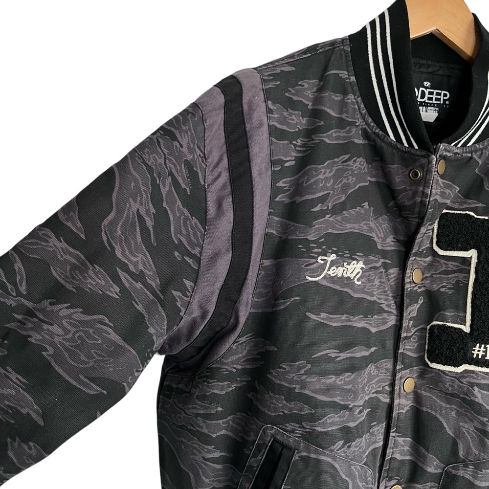 10.Deep Varsity Jacket Medium Camo Black Streetwear Rare - Picture 5 of 15